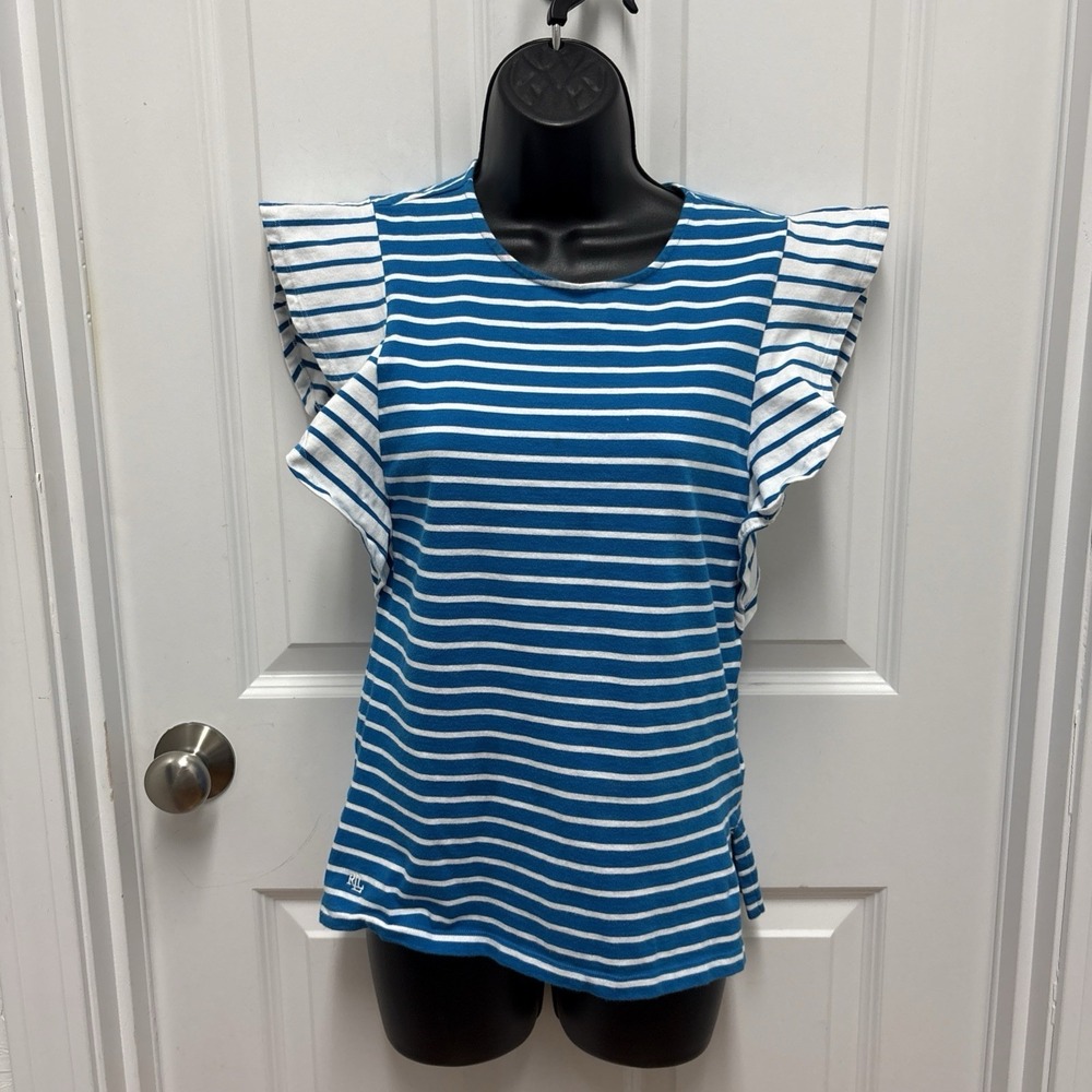Lauren Ralph Lauren Shirt Women's‎ Striped Jersey Flutter-Sleeve Top - Small